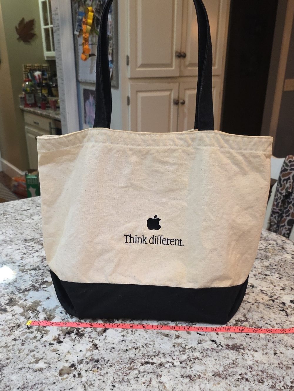 Apple Black and Cream Messenger Tote Bag with 'Think different.' Logo